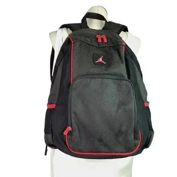 Nike Air Jordan Jumpman Elephant Print Backpack Black Gray Red Laptop Storage - Picture 1 of 9